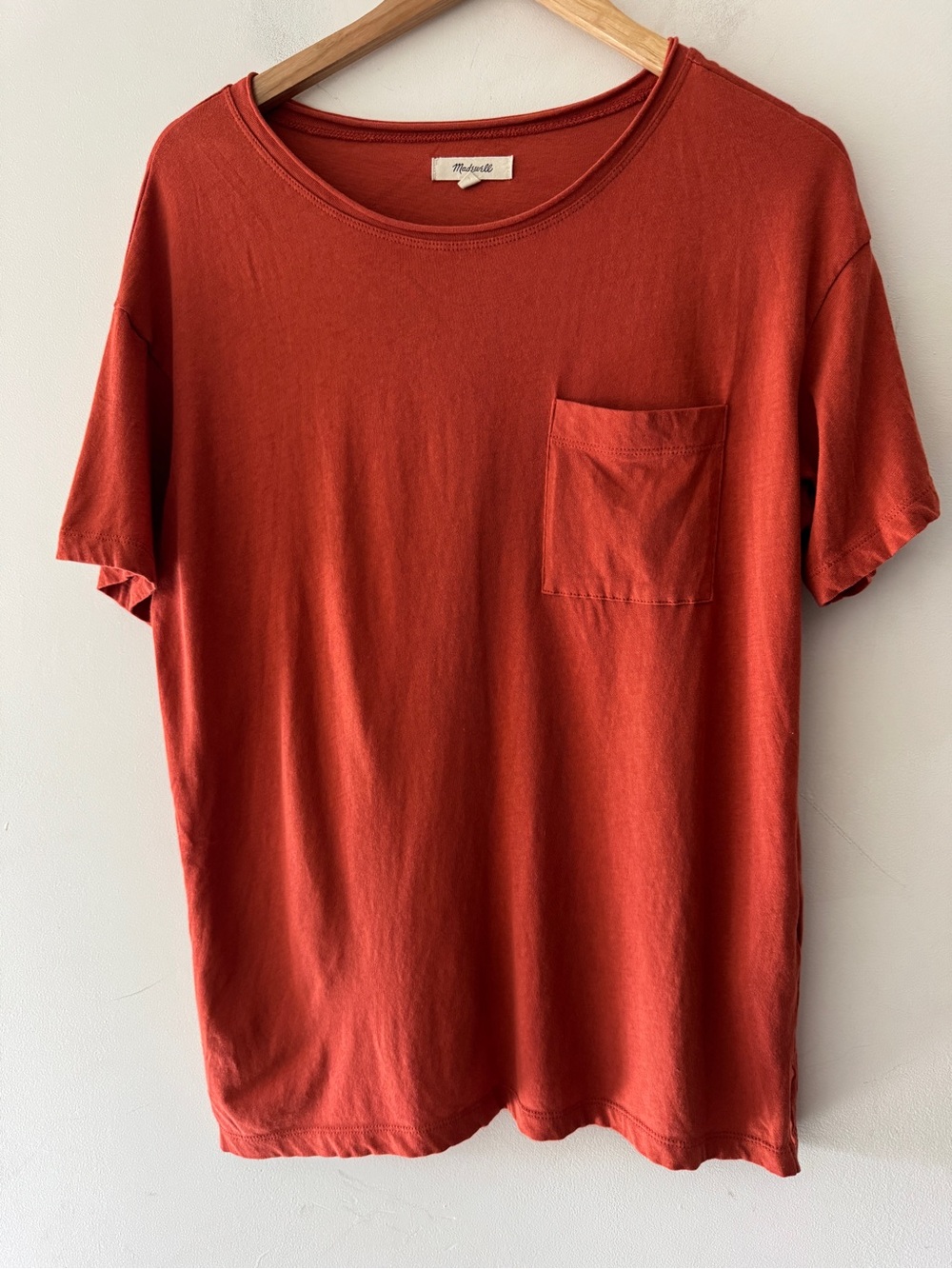 Madewell Rust Orange Red Softfade Cotton Oversized Pocket Tee NA459
